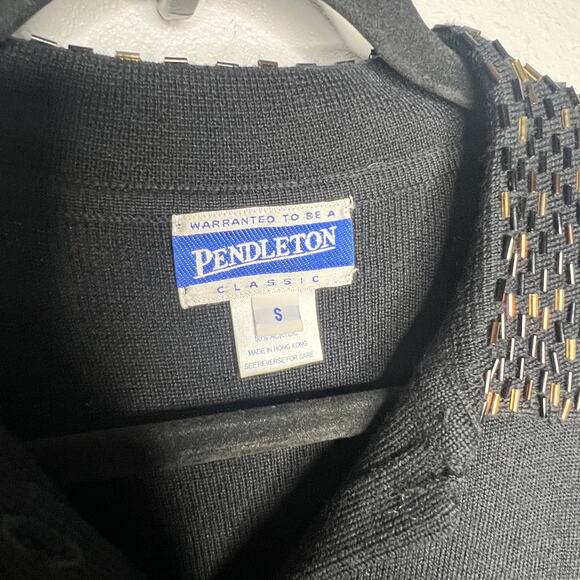 Pendleton Vintage Classic Black Cardigan Wool Blend Beaded Button Up Women Sz S - Picture 2 of 5